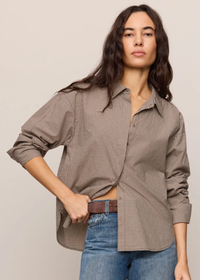 On Duty Gingham Button Up Top - Dark Chocolate