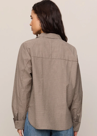 On Duty Gingham Button Up Top - Dark Chocolate