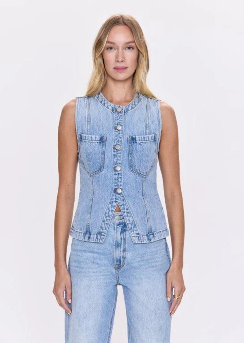 Gia Fitted Collarless Vest - Gaze