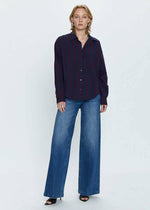 Sloane Oversized Button Down Shirt - Aubergine Cobalt Stripe
