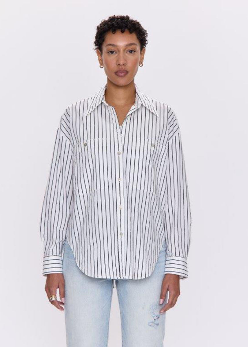 Samantha Oversized Button-Up - Noir Le Blanc Stripe