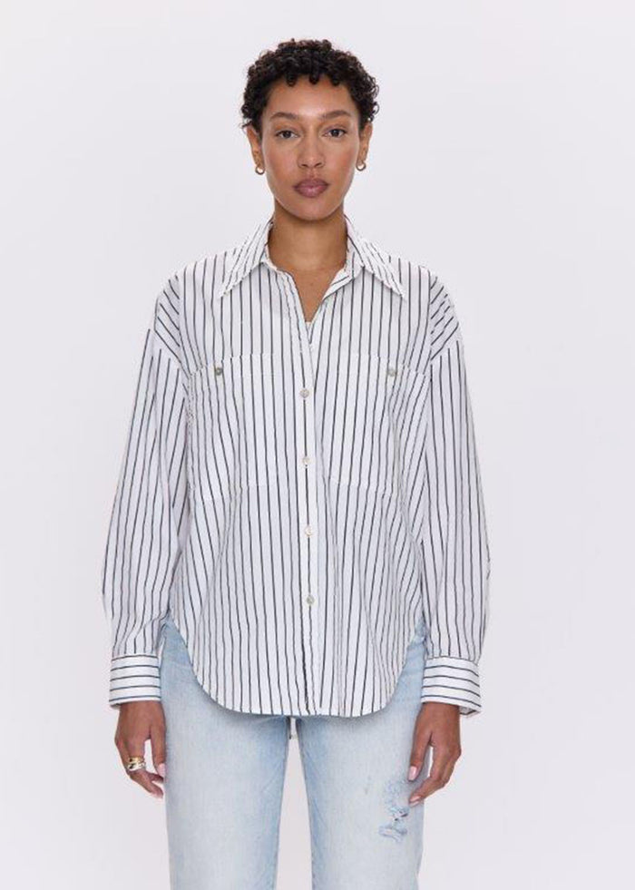 Samantha Oversized Button-Up - Noir Le Blanc Stripe