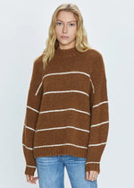 Carlen Mock Neck Sweater - Caramel White Stripe