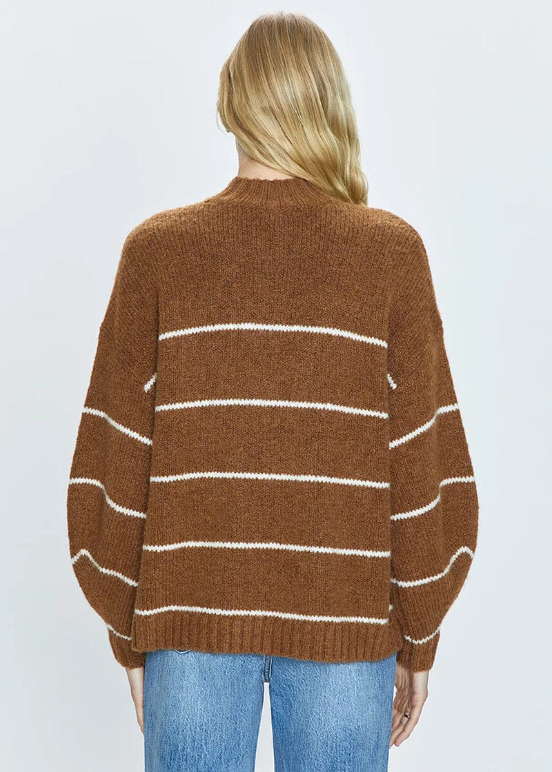 Carlen Mock Neck Sweater - Caramel White Stripe