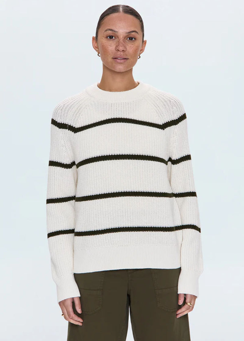 Edie Raglan Crewneck Sweater - Olive Stripe