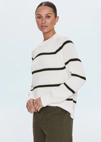 Edie Raglan Crewneck Sweater - Olive Stripe