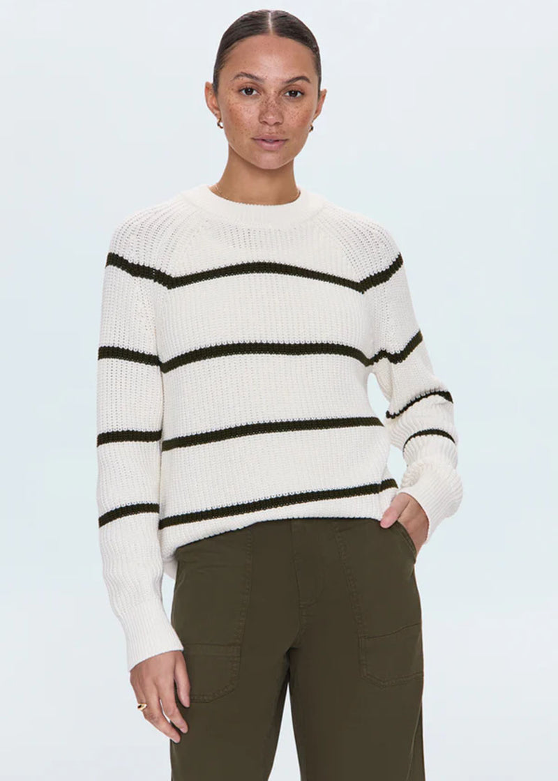 Edie Raglan Crewneck Sweater - Olive Stripe