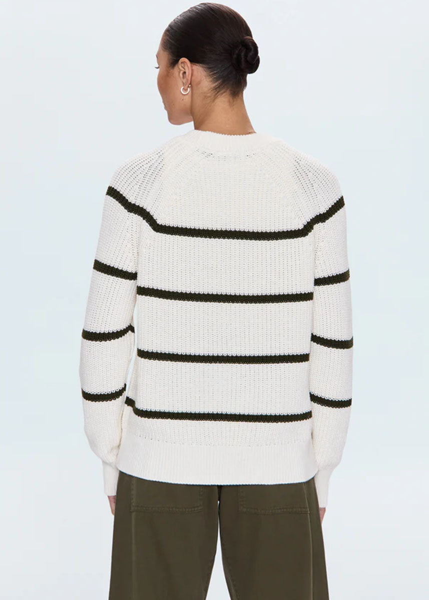 Edie Raglan Crewneck Sweater - Olive Stripe