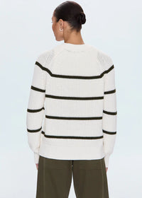 Edie Raglan Crewneck Sweater - Olive Stripe