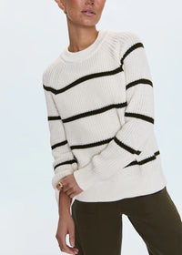 Edie Raglan Crewneck Sweater - Olive Stripe