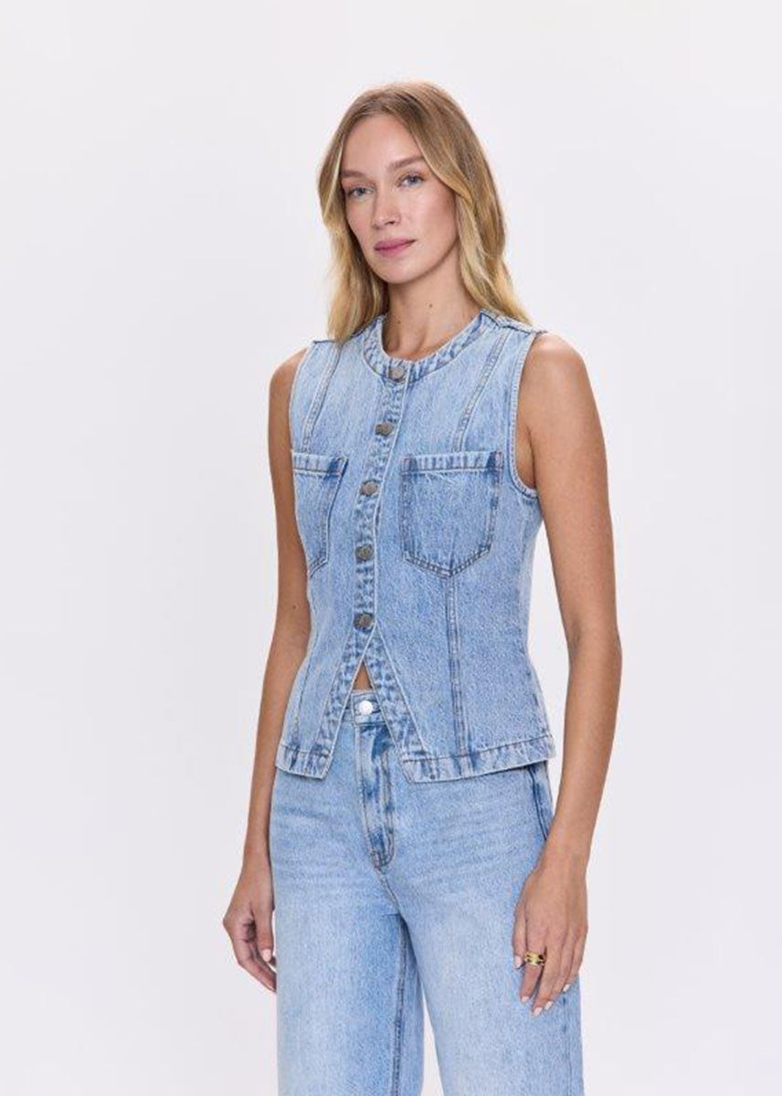 Gia Fitted Collarless Vest - Gaze