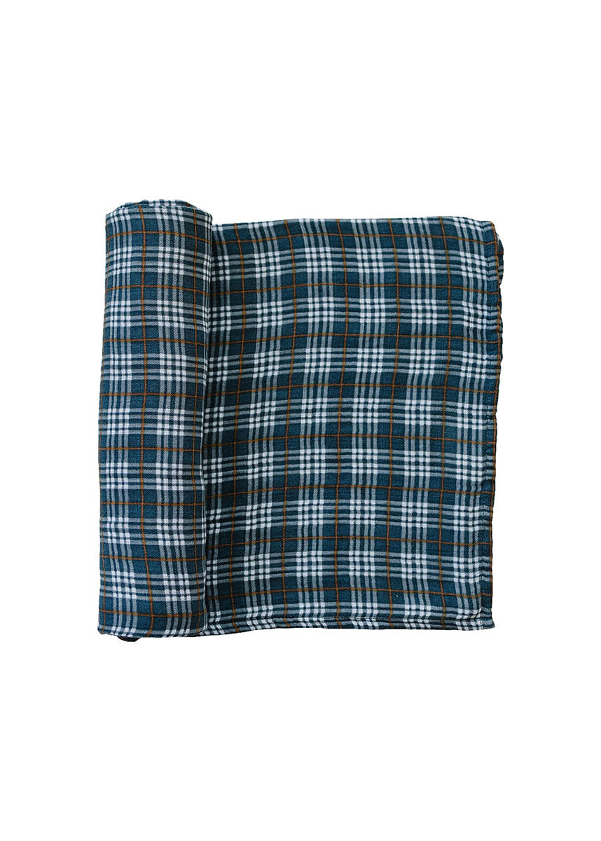 Navy Plaid Muslin Swaddle Blanket