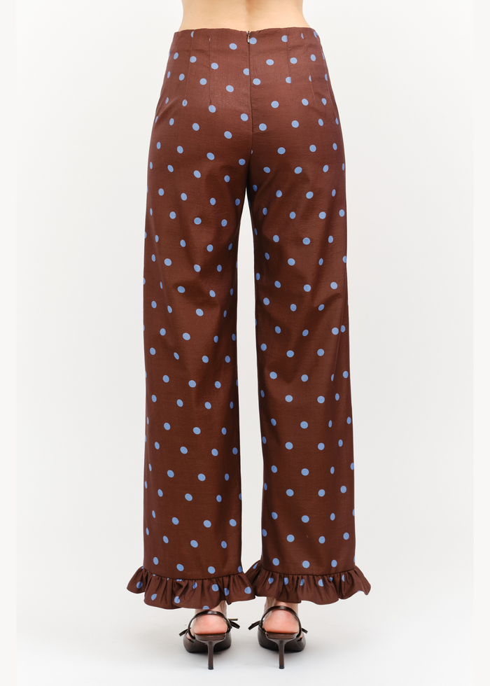 Paloma Straight Ruffle Gingham Pant - Brown