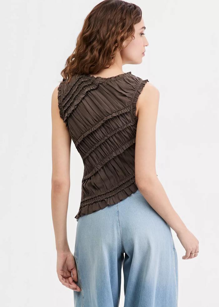 Pink Sands Smocked Top - Chocolate