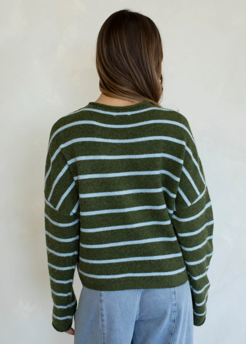 Piper Cabana Striped Cardigan - Olive Blue