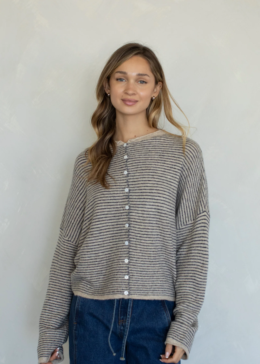 Piper Pin Striped Cardigan - Natural