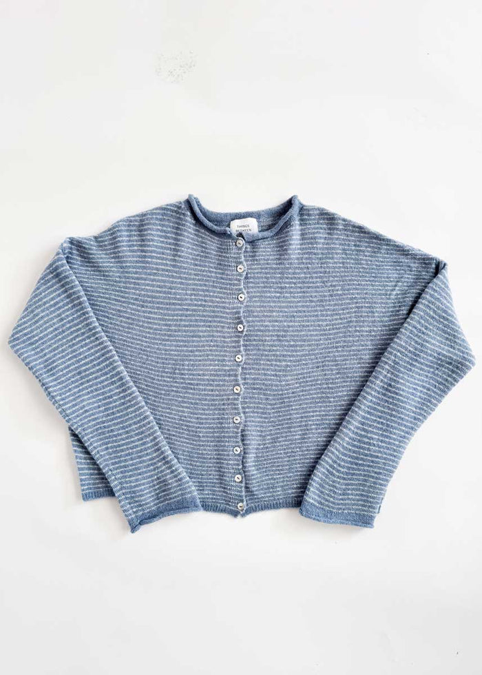 Piper Pin Striped Cardigan - Dusty Blue
