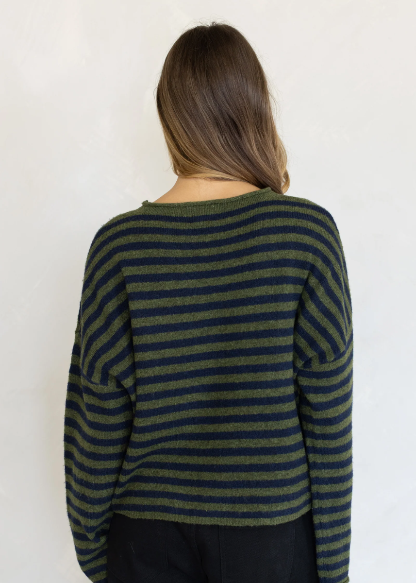 Piper Striped Pullover - Olive Navy