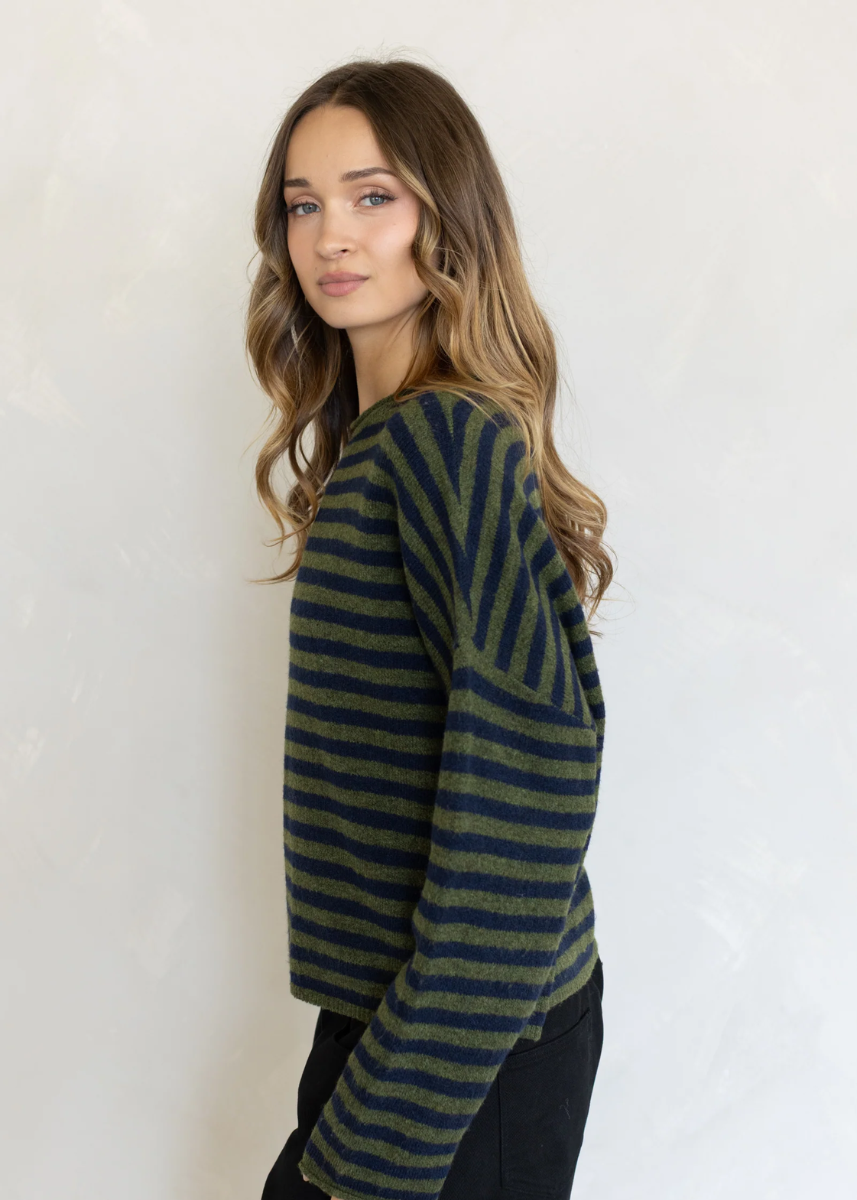 Piper Striped Pullover - Olive Navy