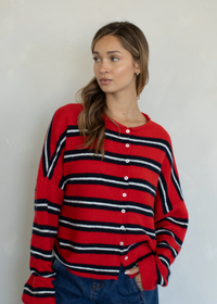 Piper Varsity Stripe Cardigan - Tomato Red