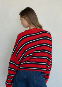 Piper Varsity Stripe Cardigan - Tomato Red