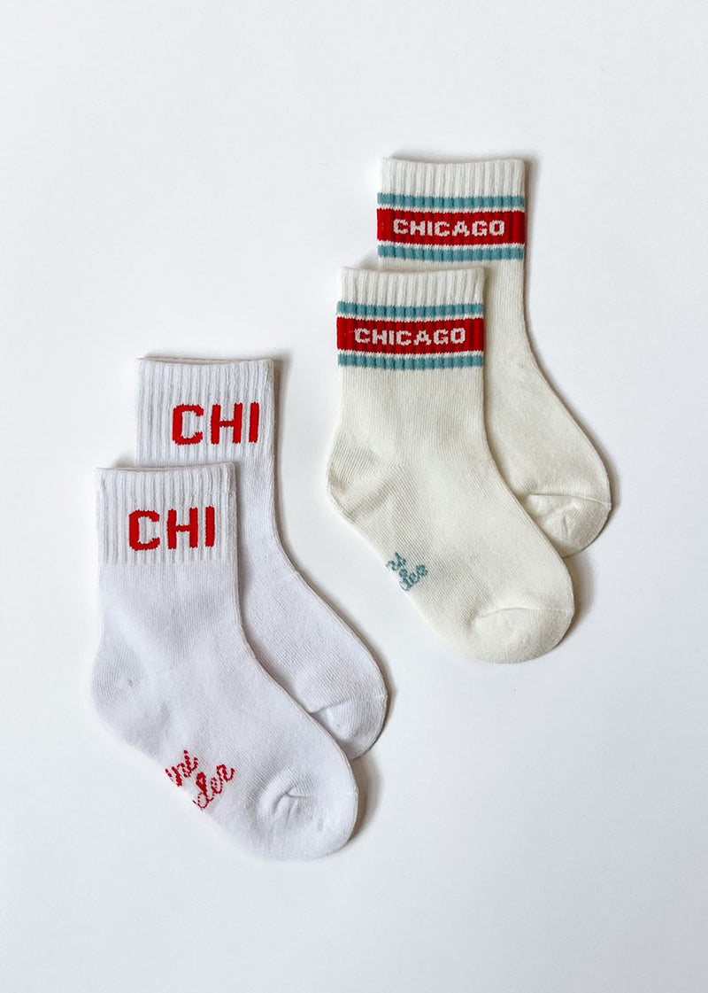 Mini Chicago Crew Sock (2-Pack) - Chicago Pizza & Triple Stripe Red & Blue