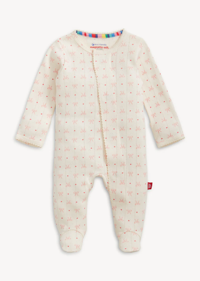 Pointelle Magnetic Footie - Heart & Bow