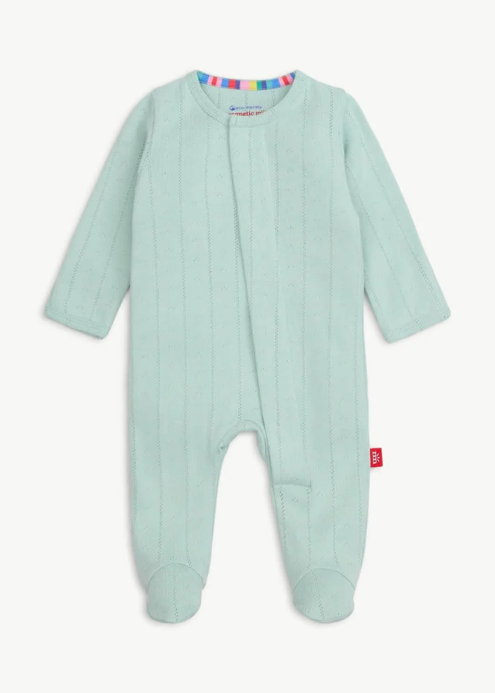 Pointelle Magnetic Footie - Love Lines Seagrass