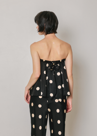 Polka Dot Strapless Bow Back Top - Black & Cream