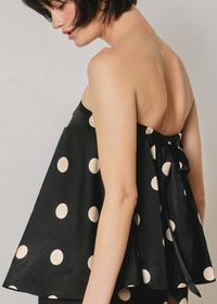 Polka Dot Strapless Bow Back Top - Black & Cream