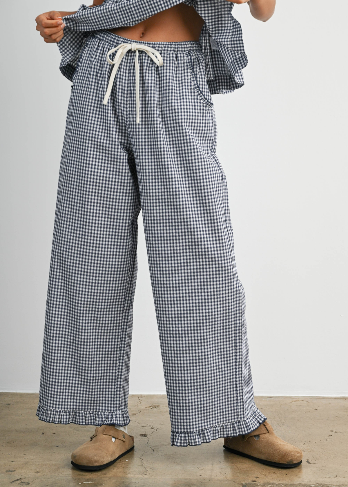Poppy Striped Ruffle Hem Pant - Navy & Ivory