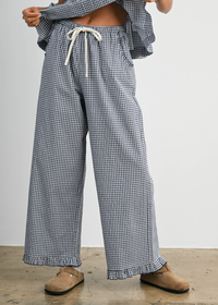 Poppy Striped Ruffle Hem Pant - Navy & Ivory