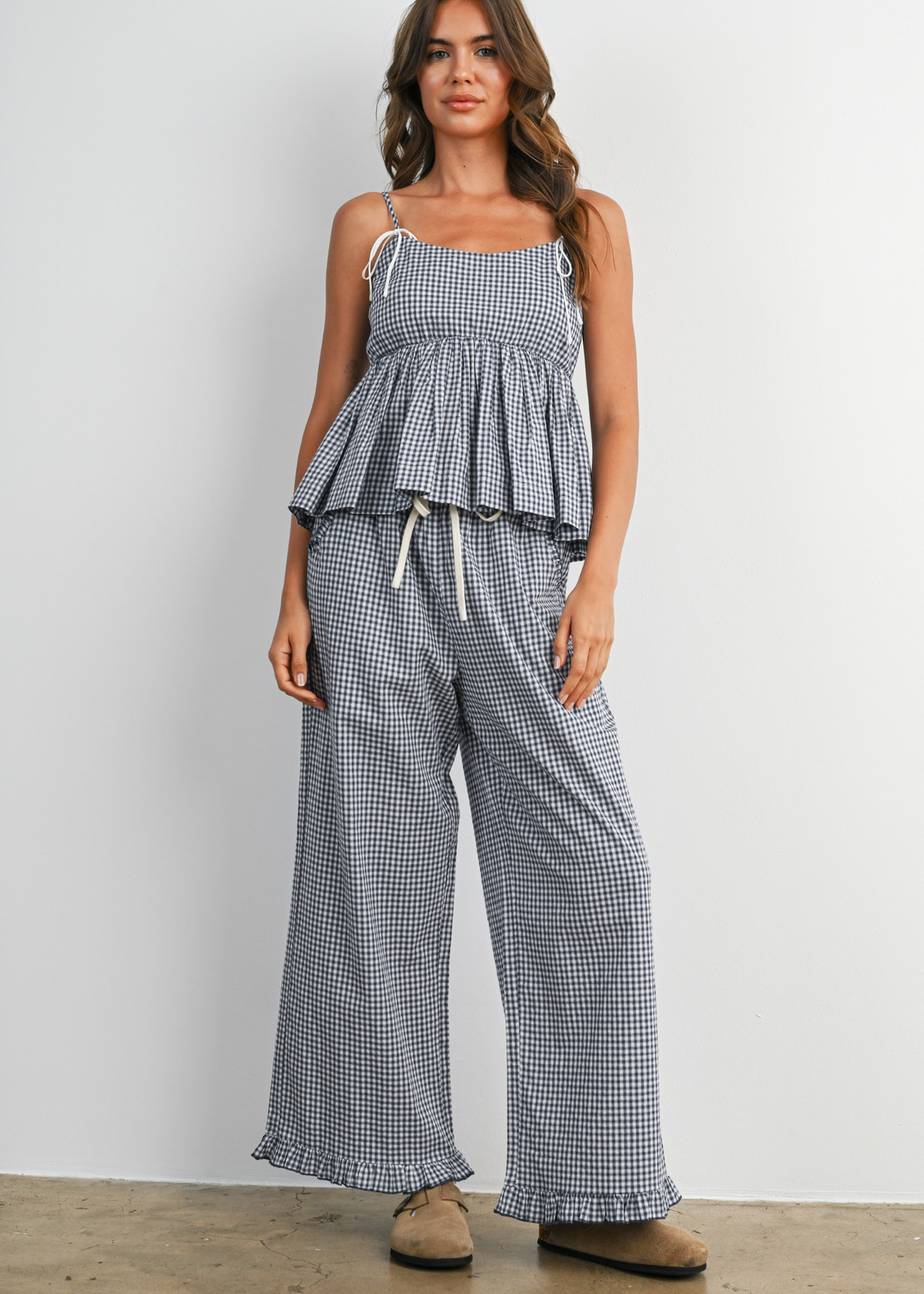 Poppy Striped Ruffle Hem Pant - Navy & Ivory