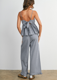Poppy Striped Ruffle Hem Pant - Navy & Ivory