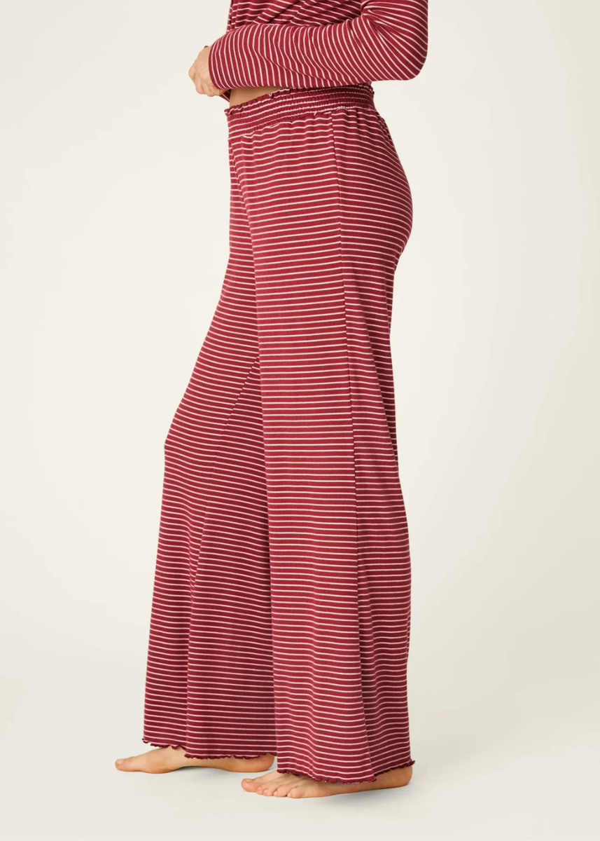 Pretty Stripes Pointelle Pajama Pants  - Dark Wine