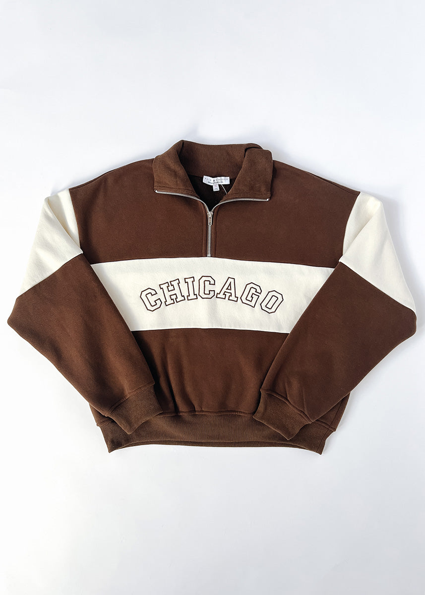 Chicago Color Blocked Quarter Zip Sweatshirt - Chocolate