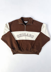 Chicago Color Blocked Quarter Zip Sweatshirt - Chocolate