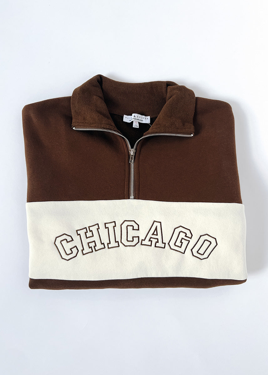 Chicago Color Blocked Quarter Zip Sweatshirt - Chocolate
