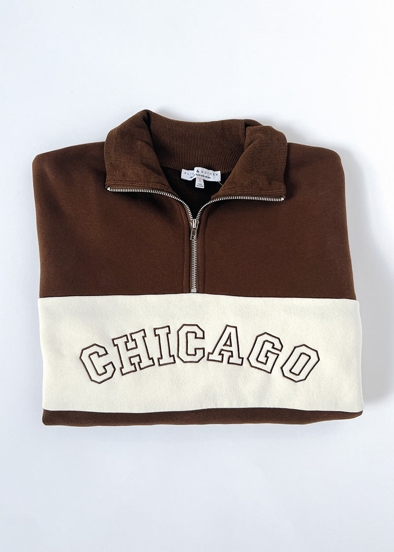 Chicago Color Blocked Quarter Zip Sweatshirt - Chocolate