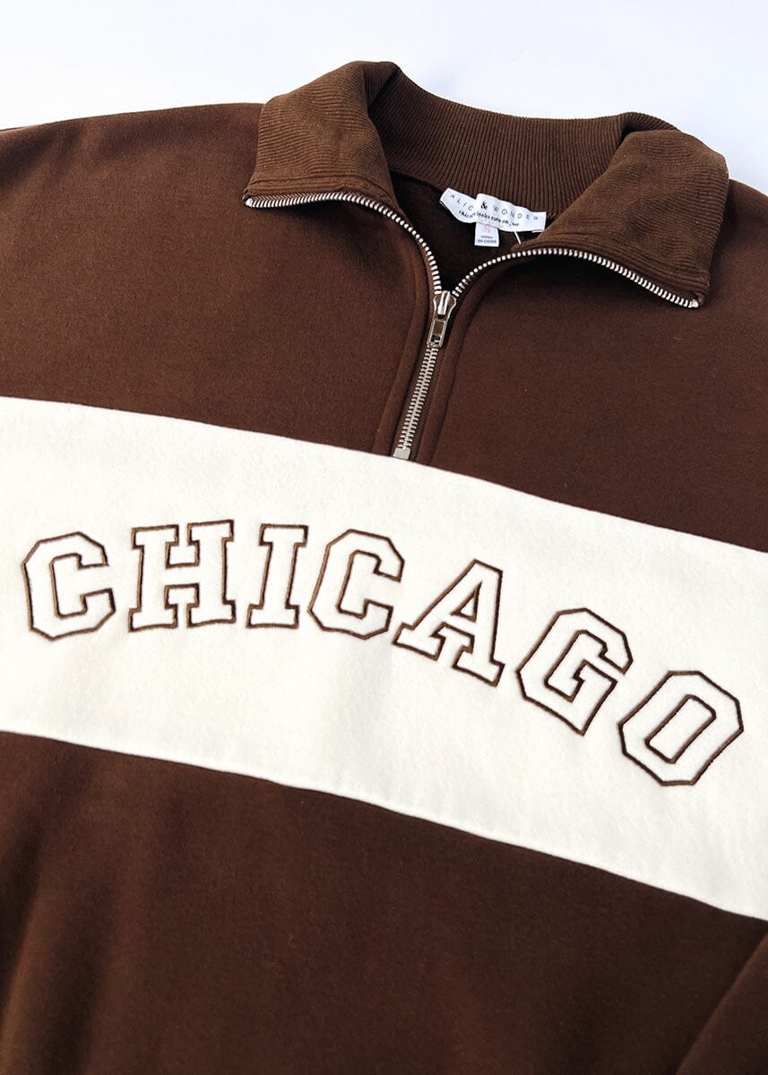 Chicago Color Blocked Quarter Zip Sweatshirt - Chocolate – Alice