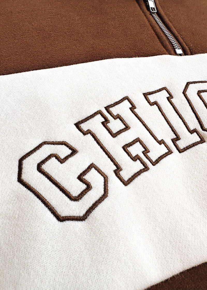 Chicago Color Blocked Quarter Zip Sweatshirt - Chocolate