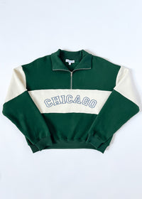 Chicago Color Blocked Quarter Zip Sweatshirt - Hunter Green