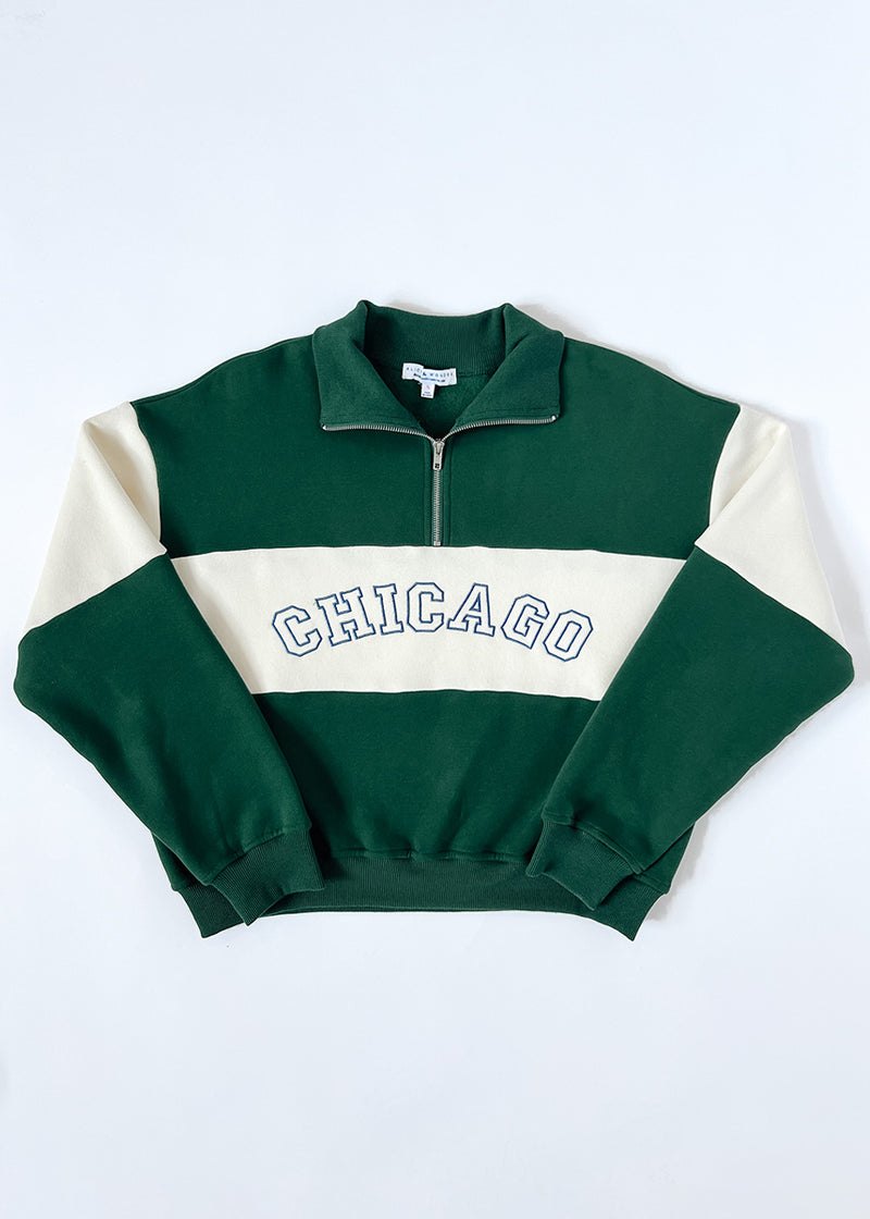 Chicago Color Blocked Quarter Zip Sweatshirt - Hunter Green