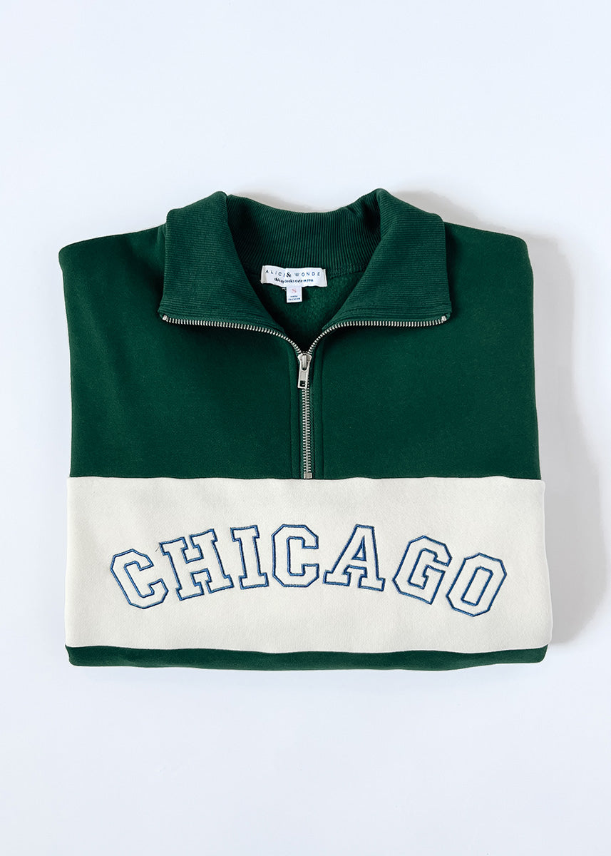 Chicago Color Blocked Quarter Zip Sweatshirt - Hunter Green