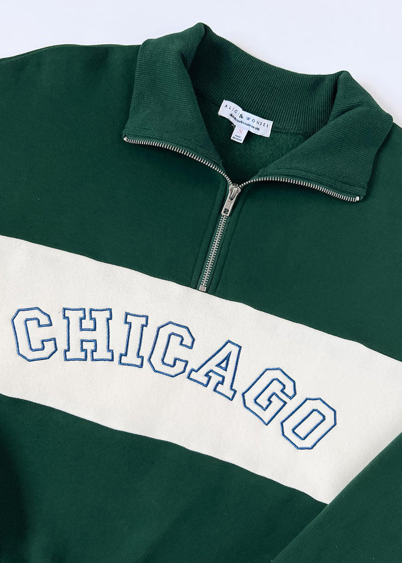 Chicago Color Blocked Quarter Zip Sweatshirt - Hunter Green