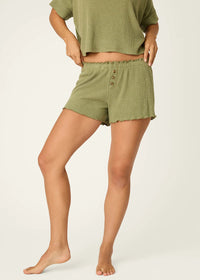 Rib Knit Lounge Shorts - Heather Dark Olive