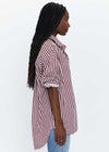Rena Button Down Tunic Shirt - Ivory Bordeaux Stripe