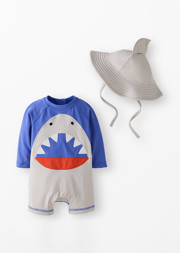 Shark Smile Rashguard Swimsuit & Sun Hat Set