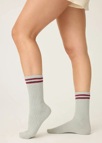 Ruff On The Range Waffle Crew Socks - Grey & Burgundy
