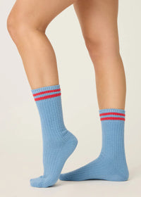 Parisian Dreams Waffle Crew Socks - Blue & Red
